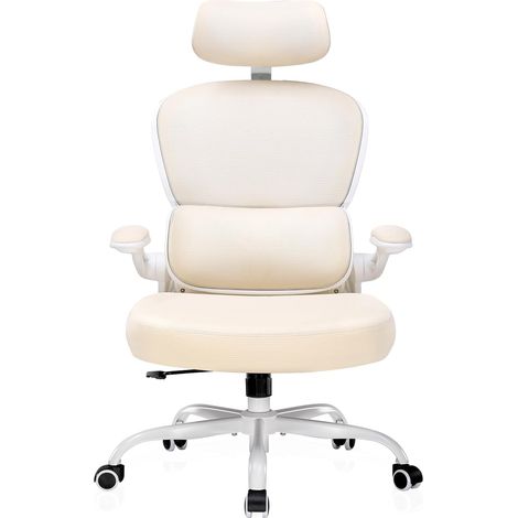 Comhoma – Chaise de bureau ergonomique avec appuie-tête réglable et support lombaire – Accoudoirs rabattables – Dossier multifonctionnel – Siège rembourré en maille respirante (1/5)