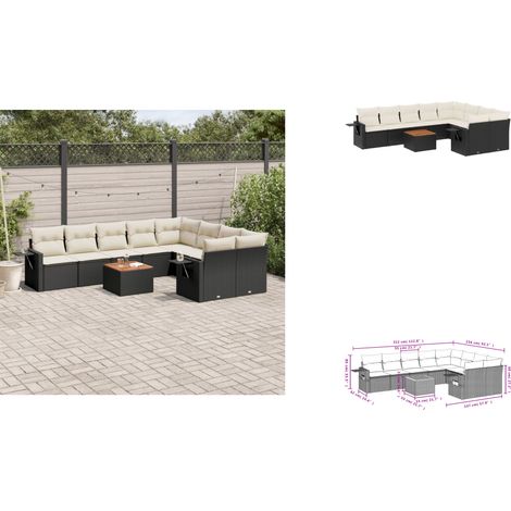 10-tlg. Garten-Sofagarnitur mit Kissen Schwarz Poly Rattan - Gartenmöbel Set - PE-Rattan Möbel - Outdoor Lounge - Esszimmergarnitur - Balkonmöbel (1/3)