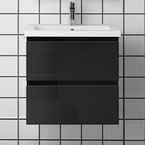 500mm Vanity Unit with Basin Wall Hung High Gloss Grey Storage Cabinet 2 Drawers