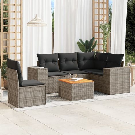 vidaXL Set Divano da Giardino 6 pz con Cuscini Grigio in Polyrattan (1/3)