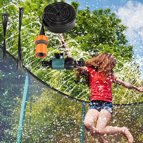 Trampolin-Sprühanlage, 18 m langer Sprühschlauch für Wasserparks im Freien, einstellbarer Wasserdruck, mit rotierendem Sprinkler
