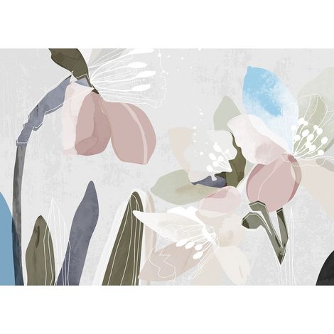 Poster intissé dessin de fleurs en peinture - 155 x 110 cm (1/3)