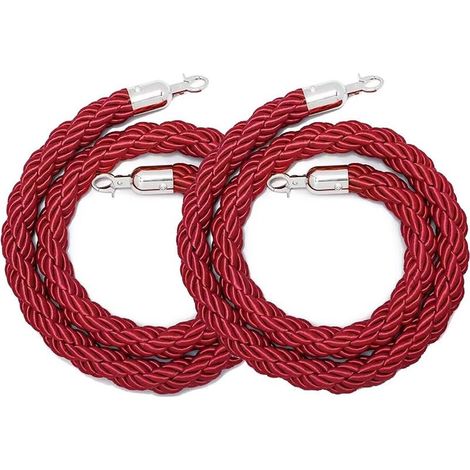 2 Pack Corde De Barrière Torsadée Rouge, 1.5m Corde De Contrôle De Foule Avec Crochets En Acier Inoxydable Argenté Pour Événements Sur Tapis Rouge, Cinémas, Activités D'Ouverture (1/5)