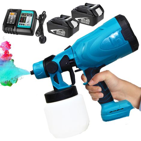 Spruzzatore di vernice senza fili HVLP Pistola a spruzzo elettrica da 550 W Pistola a spruzzo manuale per recinzione, + 2 batterie da 5,5 A + caricabatterie DC18RC, compatibile con batteria Makita