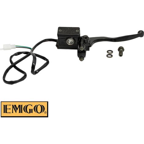Pompe de frein avant complète EMGO 2024/12 (14 mm) avec capteur de feu stop, support de rétroviseur 10 mm et levier, noire