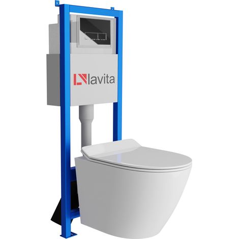 Bâti-support Lavita LAV 101 à 40 cm + WC Sogo Slim sans bord + plaque de commande LAV 200.3.2 chrome Kit complet WC (1/5)