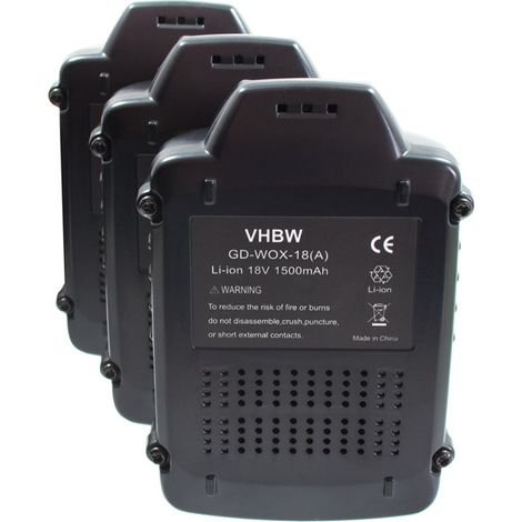 vhbw 3x batería compatible con Worx WX166.4, WX164.3, WX166.9, WX170, WX166, WX166.3, WX170.2, WX170.6 herramienta (1500 mAh, Li-Ion, 18 V)