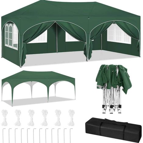 Gazebo 3x6 m verde con 6 pareti laterali, impermeabile, UV 50+, altezza regolabile (1/5)