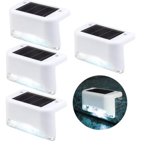 Lampes de marche, appliques murales solaires LED, lampes d'escalier étanches pour intérieur et extérieur, lampes de clôture (lot de 4, blanc)