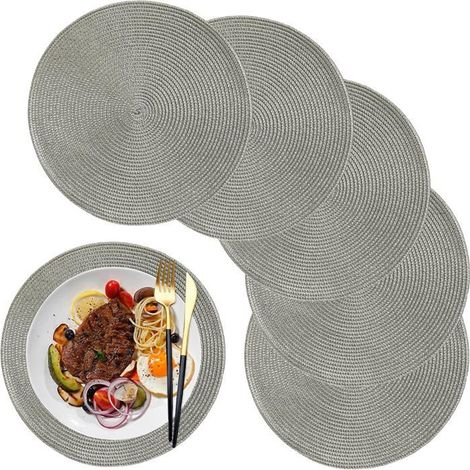 Ecleanfy - Ensemble de 6 sets de table ronds Ju'bing'x, 38 cm de diamètre, adaptés aux cuisines, tables à manger, fêtes (gris).
