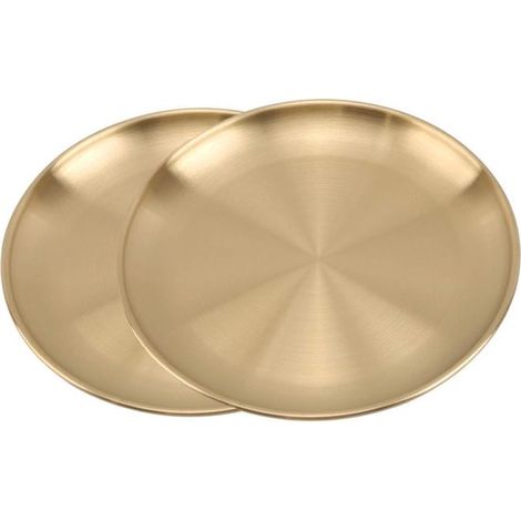 Cubiertos, Juego de 2 piezas, 14 cm, Acero inoxidable 304, Plato redondo, Plato llano de acero inoxidable, Resistente a caídas y duradero, Dorado (1/5)