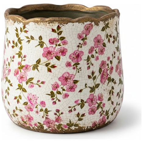 Pot de fleurs céramique beige rose 14x12cm