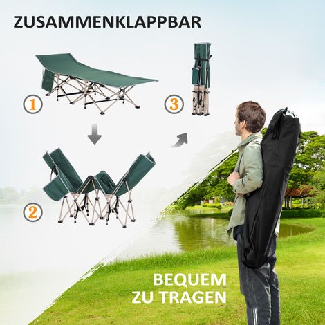 Lit de camp pliable imperméable avec housse de rangement, 190x68x52 cm, vert beige