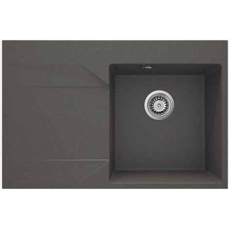 Lavello cucina in granito con 1 vasca e gocciolatoio a sinistra 76x50 cm antracite metallizzato - Kalo