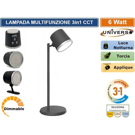 BL-1005-N LAMPADA MULTIFUNZIONE RICARICABILE DA TAVOLO 6W DIMMERABILE CCT 3 IN 1 TEMPERATURA LUCE SELEZIONABILE (1/5)