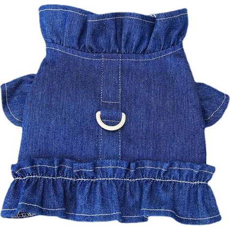 Gilet En Jean Pour Chien - Harnais Doux Avec Anneau En D - Vêtement D'Été Pour Chiot Et Chat - Bleu Foncé Taille M (1/5)