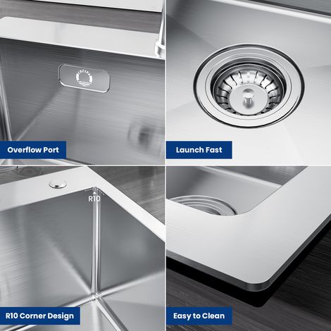 CECIPA  2 en 1 Évier 1 Bac Inox 50 x 45 x 18,5 cm + Robinet de Cuisine Inox Extractible (Sans distributeur de savon)