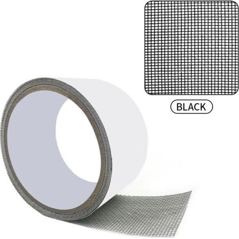 Ruban adhésif de réparation pour moustiquaire, pour recouvrir le treillis métallique et assurer l'étanchéité - 50 mm x 3 m, noir