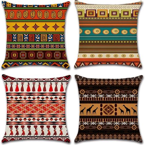 Cushion Cover, Set of 4, Cotton and Linen, Ethnic Style, Decorative Pillowcase for Sofa, Bedroom, Home, 45 x 45 cm (1/4)