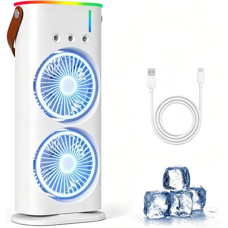 CCYKXA Mini-Klimagerät, tragbar, 280 ml Luftkühler, 4-in-1-Klimagerät, 3 Geschwindigkeitsstufen, 3 Nebelmodi, 7-farbige LEDs, USB-Ventilator (1/5)