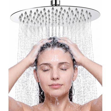 Pomme de douche fixe haute pression – Pomme de douche réglable de 25,4 cm – Grand pommeau de douche rond cascade – Pommeau de douche de rechange chromé G1/2 (1/5)