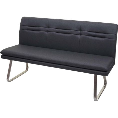 Sitzbank HHG-911, Esszimmerbank Bank Polsterbank, Rückenlehne Stoff/Textil Edelstahl gebürstet grau 160cm