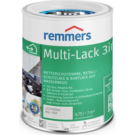 Remmers Multi-Lack 3in1 lichtgrau (RAL 7035), 0,75 Liter, Wetterschutzfarbe, Metallschutzlack & Buntlack auf Wasserbasis für Holz, Metall & PVC (1/5)