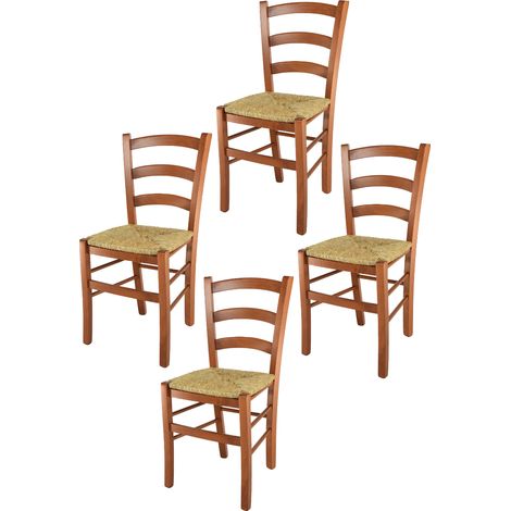 Tommychairs 4 Sillas Venice en haya color cerezo y asiento en paja