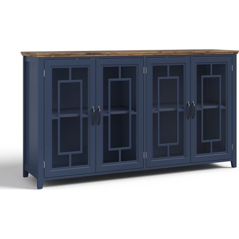 Küchen-Sideboard Blau 160 cm mit Glastüren, Holzoptik-Platte und Kippschutz (1/5)