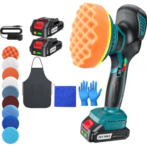 Akku Poliermaschine Auto 150mm Exzenter mit 2×21V 2000mAh Batterien, 13-tlg Polierset, 6 Geschwindigkeiten bis 5500RPM, Kabellose Auto poliermaschinen, Poliermaschine (1/5)
