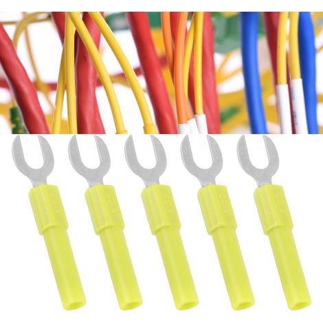 10 pièces Connecteurs Fourche‑Pelle Laiton, Type Y 6mm/0.2in, Fiche Banane 4mm/0.2in, 30Vac‑60Vdc Max 10A, Jaune
