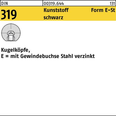 Kugelknopf DIN 319 FormE 25 M6 Ku. sw Stahlbuchse 25 Stück (1/2)