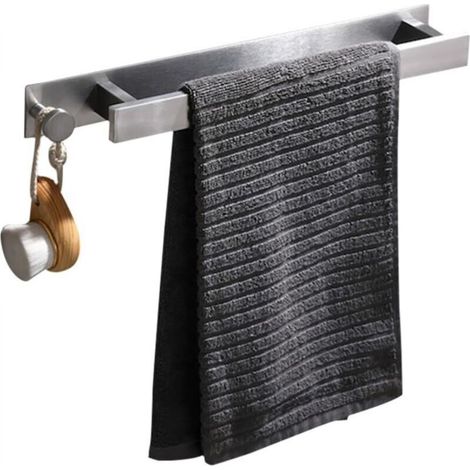 Bathroom Towel Rack Shower Towel Holder Drying Rack in Stainless Steel - 40 x 6 x 4.5 cm (15.7 x 2.3 x 1.7 in), Silver (1/5)