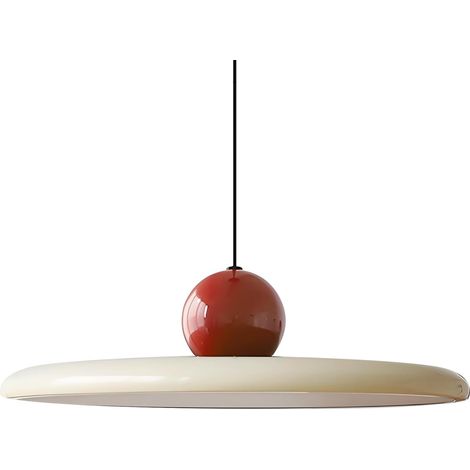Plafoniera moderna a LED da 40 cm con altezza regolabile, lampadario rotondo in metallo per soggiorno, sala da pranzo, camera da letto (rosso + bianco sporco) (1/4)