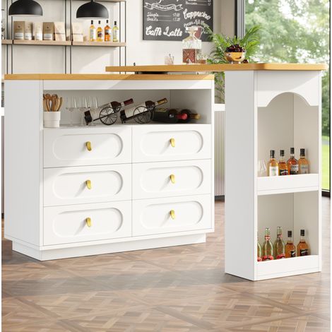 table repas bar rangement extensible 203 cm blanc OKMYHOME (1/5)