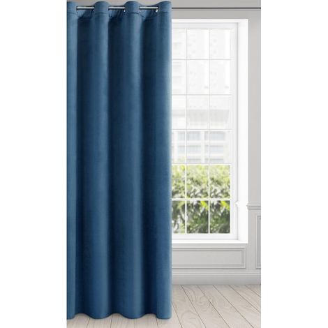 Rideau en Velours avec Oeillets - 1 Panneau, Traitement de Fenêtre Occultant, Rideaux pour Chambre, Cuisine, Salon, Doux, 140x250 cm, Bleu Foncé (1/5)