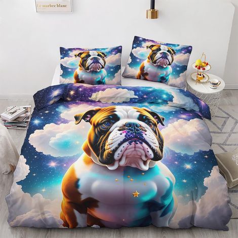 Parure de lit d'été 135 x 200 cm - Motif bouledogue anglais - 2 pièces - Housse de couette 135 x 200 cm - Réversible et taie d'oreiller 80 x 80 cm - En microfibre douce - Avec fermeture (1/5)