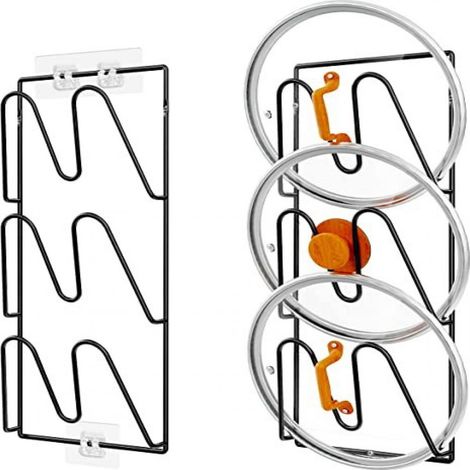 Lot de 2 supports muraux à couvercles de casseroles - Porte-couvercles à 3 niveaux (1/5)