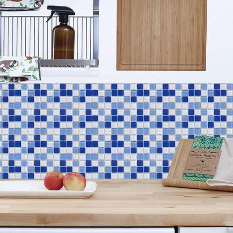 Juego de azulejos autoadhesivos 3D para pared [PVC 10x10cm, 30 piezas] para cocina y baño. (1/5)