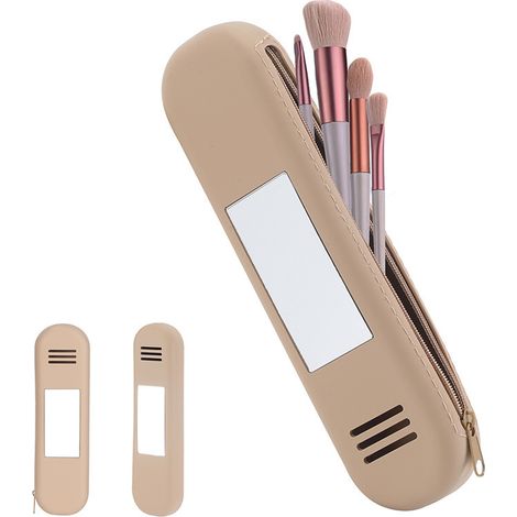 2-teilige Reise-Organizer-Tasche für Make-up-Pinsel mit integriertem Spiegel, tragbarer Aufbewahrungsbeutel mit Reißverschluss, 2-in-1 Reise-Organizer-Tasche für Make-up-Werkzeuge (1/5)