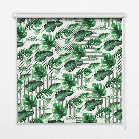 Innenrollo Fensterrollo - Rollo ohne Bohren - Sichtschutzrollo - Lichtdurchlässiges Rollo - Rechteckiges - Rollo - (120 cm x 140 cm) - Tropische Blätter