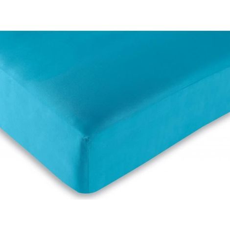 Drap housse - 100% coton - 180 x 200 cm - Turquoise - 57 fils/cm² - King size