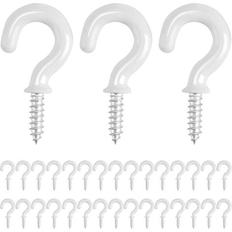 30 morceaux de crochets à vis blanc, crochets de crochets de plafond de 1/2 pouce pour visser (1/5)