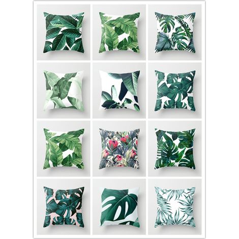 Filiyano – oreiller 45 x 45 – Lot de 12 taies d'oreiller 45 x 45 cm, motif feuilles tropicales (1/5)