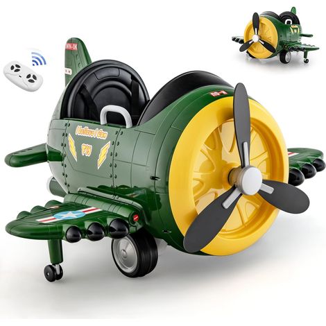 GOPLUS Voiture Électrique Enfants 12V, Forme Avion, Hélice Rotative, Télécommande 2,4G, 1,5-3 km/h, Enfants 3+ Ans, Charge 30KG,Vert (1/5)
