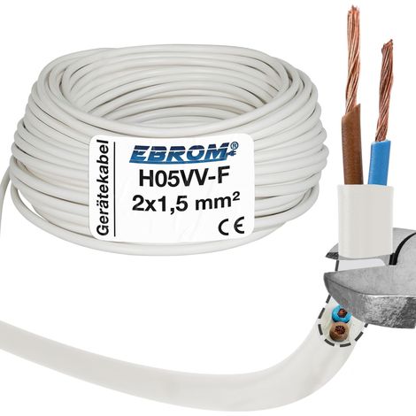 Plastique Tuyau Conduite rond LED Kabel Câble électrique H05VV-F 2 x 1,5 mm² (mm2) - Couleur : blanc 5 / 10 / 15 / 20 / 30 / 35 / 40 / 45 / 50 m jusqu'à 100 m de 5 mètres au choix (1/5)