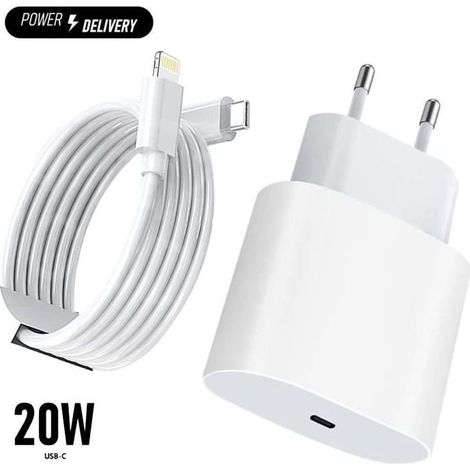 Chargeur Rapide - Apple - iPhone 13 - 20W - USB C - Câble 2m Lightning