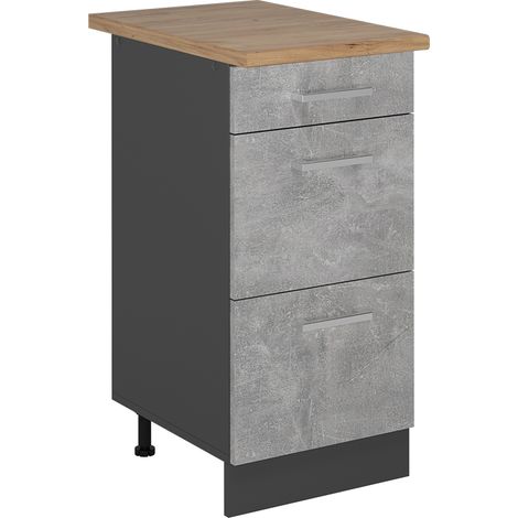 Mueble bajo de cocina R-Line, Hormigón, 40 cm con cajones, ET Roble, Vicco (1/5)