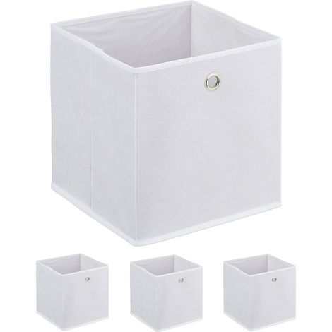 Aufbewahrungsboxen – 4er-Set – Vliesstoff – Faltbar mit Ösen – Für Regale und Spielzeug – Weiß, 30 x 30 x 30 cm (1/5)