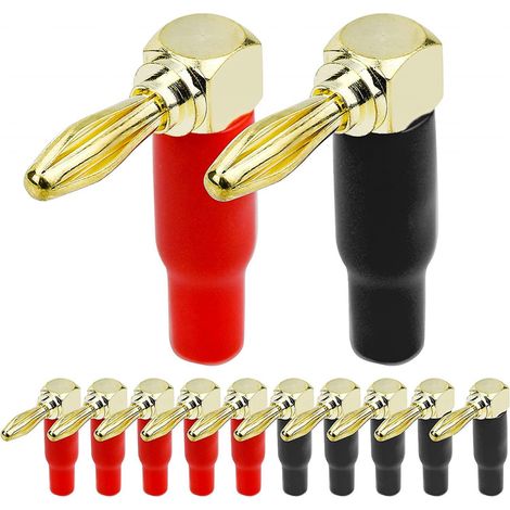 BEBUSINGOTO 12 conectores banana de 90 grados, 4 mm en forma de L, chapados en oro, de cobre puro, para cables de altavoz, receptores de audio/vídeo y amplificadores. (1/5)